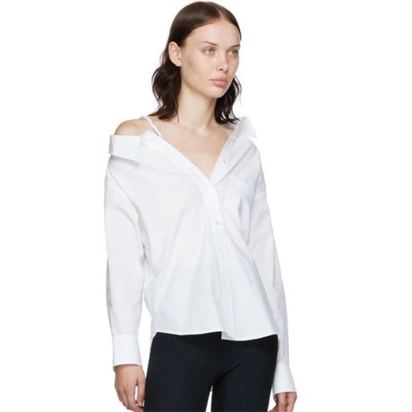 Alexander Wang Bright White Off-The-Shoulder Scrunchie Strap Shirt Sz Sm… - Picture 4 of 8